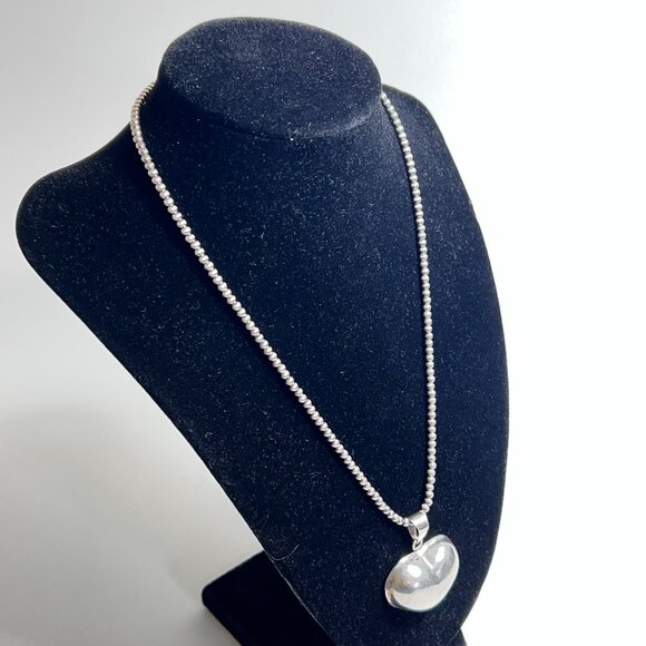 Sterling Silver Large Puffed Heart Pendant Necklace - Picture 3 of 11